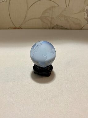 2” Pale Blue Glass Miniature World Globe with Wooden Stand